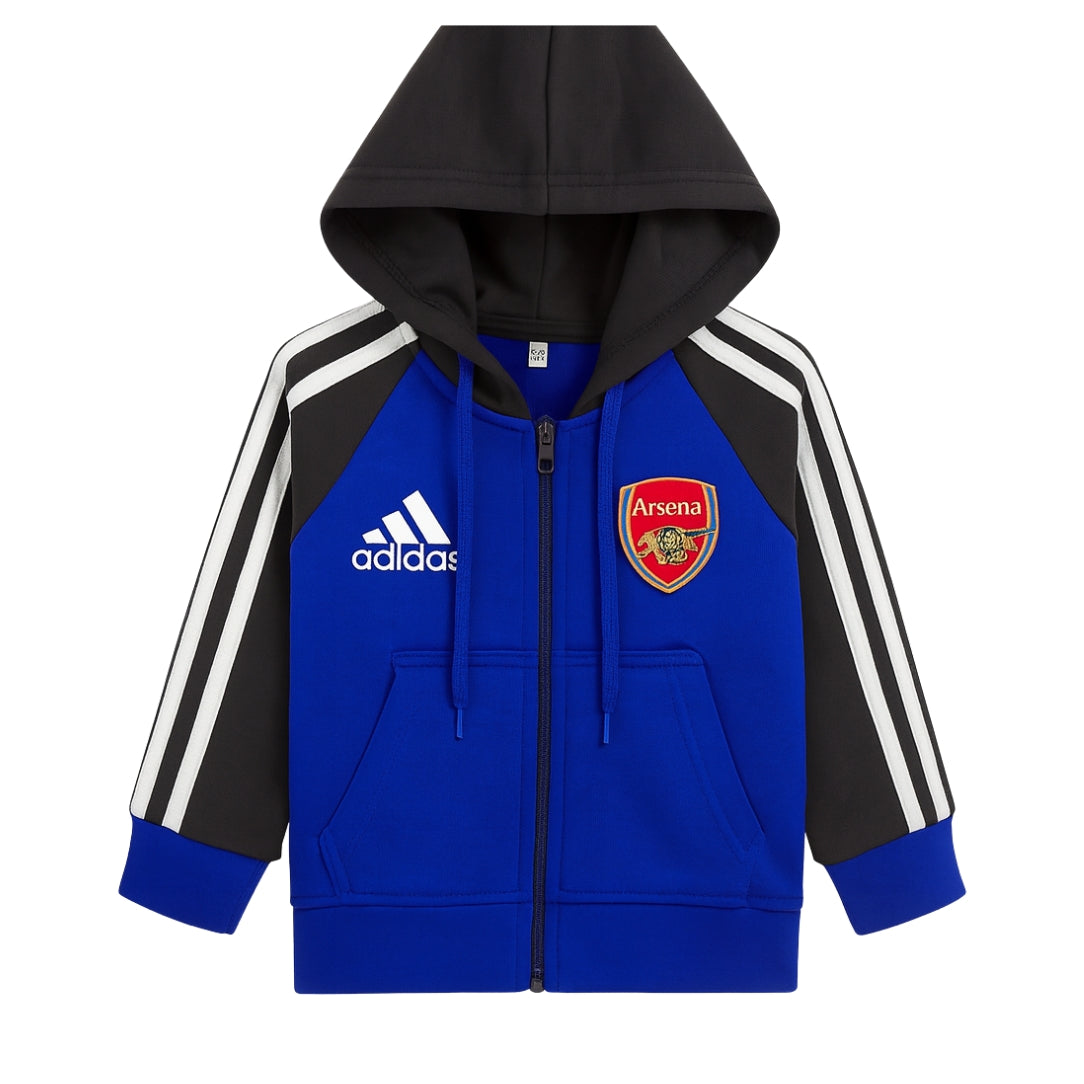LittleLux Arsenal-Inspired Unisex Blue & Black Hoodie – Soft Fleece, Zip-Up, Sporty Winter Wear