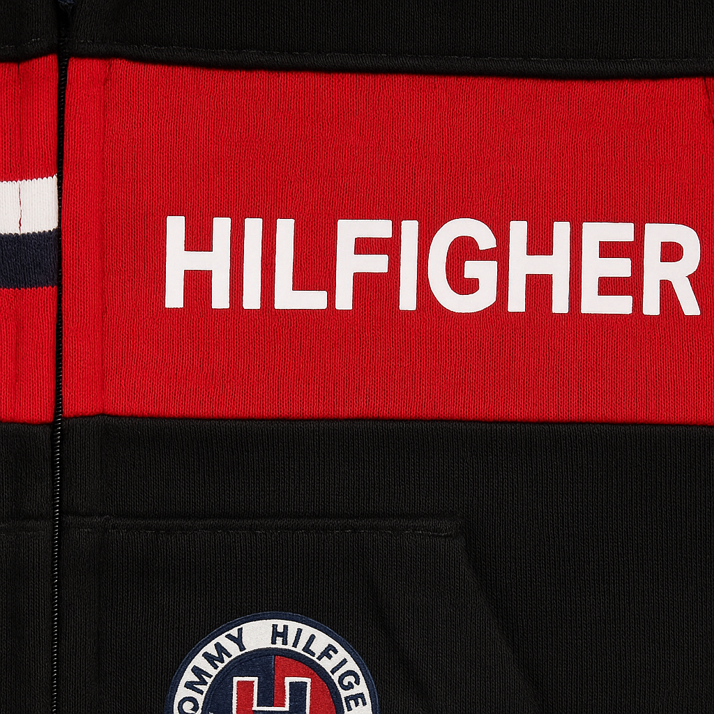LittleLux Hilfigher Unisex Black & Red Winter Hoodie – Soft Fleece, Zip-Up, Warm & Stylish