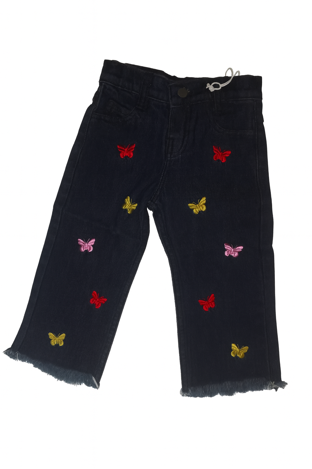 LittleLux Girls Black Butterfly Embroidered Jeans – Soft Stretch Denim, Wide-Leg, Cute & Stylish